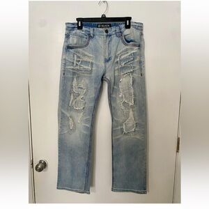 Black Premium Men's Light Blue Distressed Jeans
